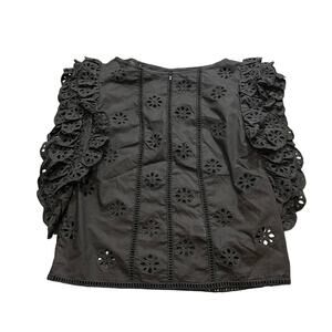 Laurence Bras Womens Black Eyelet Floral Puff‎ Sleeve Boho Blouse Size 0 US 4